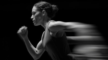 A woman running with her hair in a bun