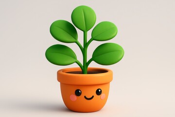 Obraz premium Cute Little Plant Growing in Smiley Pot Character