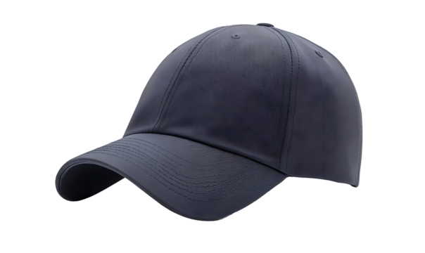 Stylish navy blue baseball cap on black background showcasing modern design details