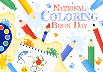 National Coloring Book Day Vector Illustration for August 2nd Featuring Colored Pencils or Crayons Used for Drawing Activities in a Flat Background