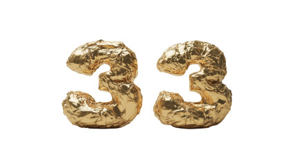 Fototapeta premium Crumpled Gold Foil Number 33 - 3D Render