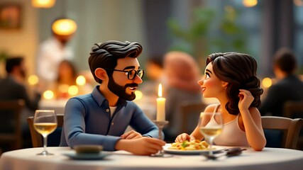 Young couple enjoying romantic dinner in warmly lit restaurant with candlelight and fine dining ambiance - Powered by Adobe
