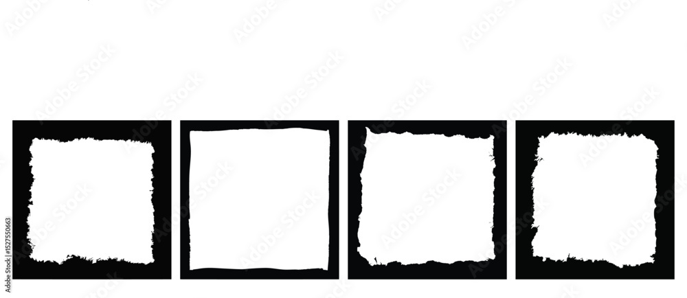 Poster Square grunge frame set black border rough edge distressed texture abstract isolated empty creative design