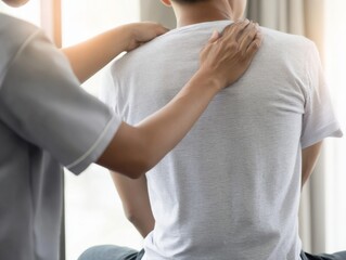 Obraz premium A man is being massaged by a woman