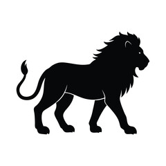 Lion Walking Black Vector Silhouette