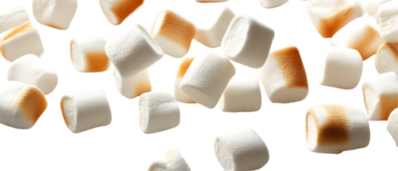 Delicious toasted marshmallows floating on a dark background creating a sweet temptation