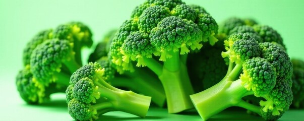 Fresh broccoli florets, vibrant green, isolated , raw, produce, vegetable