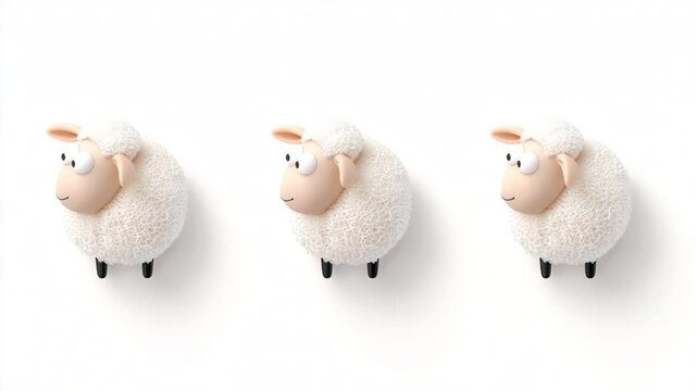 Three fluffy cartoon sheep standing in a row against a white background, showcasing playful design