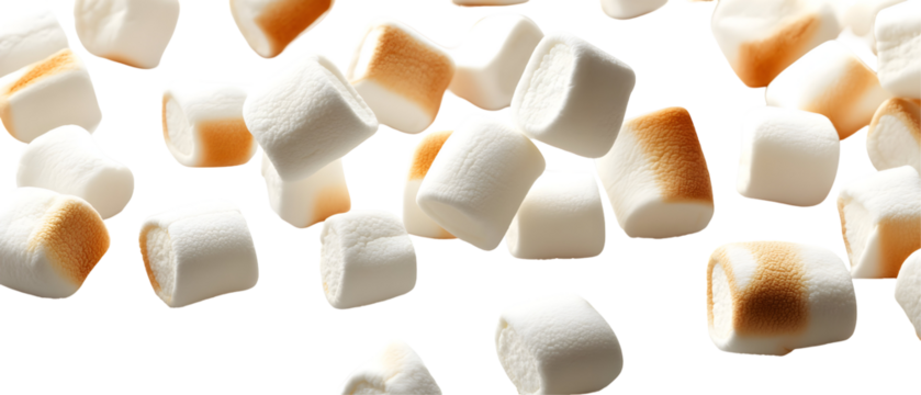 Delicious toasted marshmallows floating on a dark background creating a sweet temptation