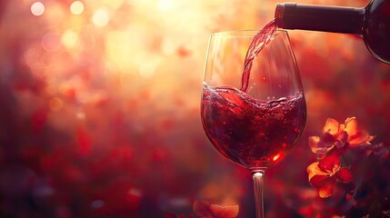 Pouring red wine into a glass with a blurred background, capturing a moment of enjoyment.