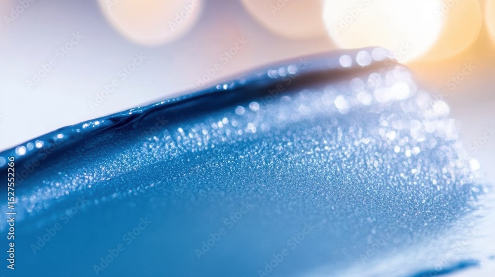 Aufkleber close-up of vibrant blue paint with shimmering texture and soft bokeh background