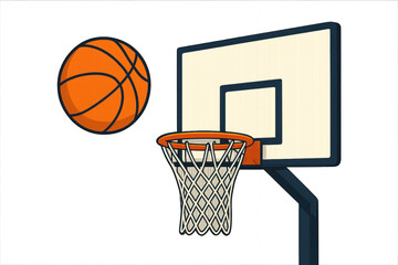 Basketball hoop clipart with net, backboard, and rim isolated on transparent background.