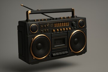 Retro Boombox Stereo System Floating on Gray Background
