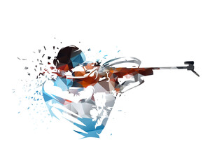 Biathlon, woman shooting, isolated low polygonal vector illustration. Winter sports clip art