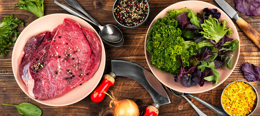 Seasoning Raw Beef Meat Fillet.
