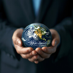 Businessman holds global assurance with a network connected to quality control, risk management, and compliance standards. Sustainable development is essential to long-term success, stakeholder trust.