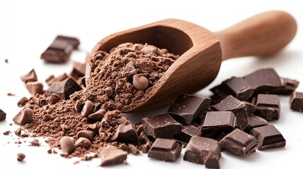 Scoop of Whey Protein with Chocolate Flavor Isolated on White for Health Supplement Use