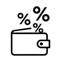 Wallet with percent symbols representing cashback or savings – outline icon
