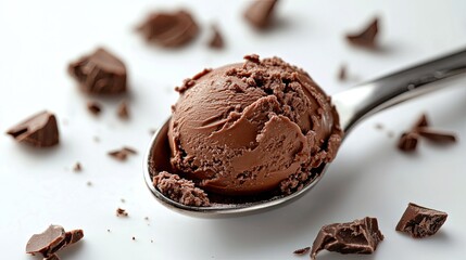 Scoop of Whey Protein with Chocolate Flavor Isolated on White Background for Health Use