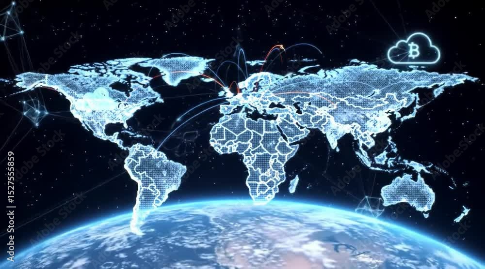 Aufkleber digital world map with users worldwide connections. global social media network and communication on