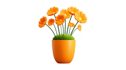 3D Orange flowers render isolated on transparent background