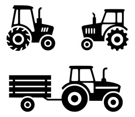 Collection of black and white farm tractor silhouettes