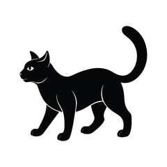 Cat Action Arched Black Vector Silhouette