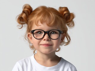 A little girl with red hair and glasses