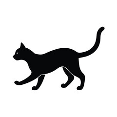 Cat Action Mid Leap Black Vector Silhouette