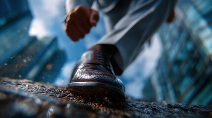 A man is running in the city