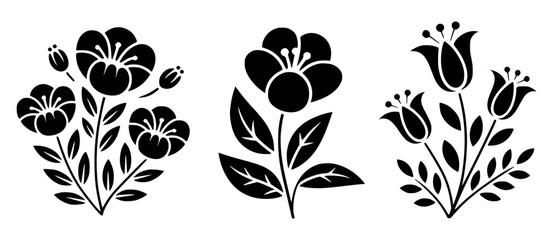 Elegant black and white floral silhouettes for design