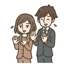 困った表情の女性社員と男性社員のイラスト