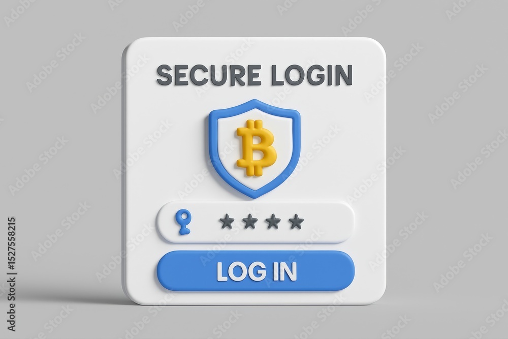 Poster secure login screen interface with cryptocurrency symbol