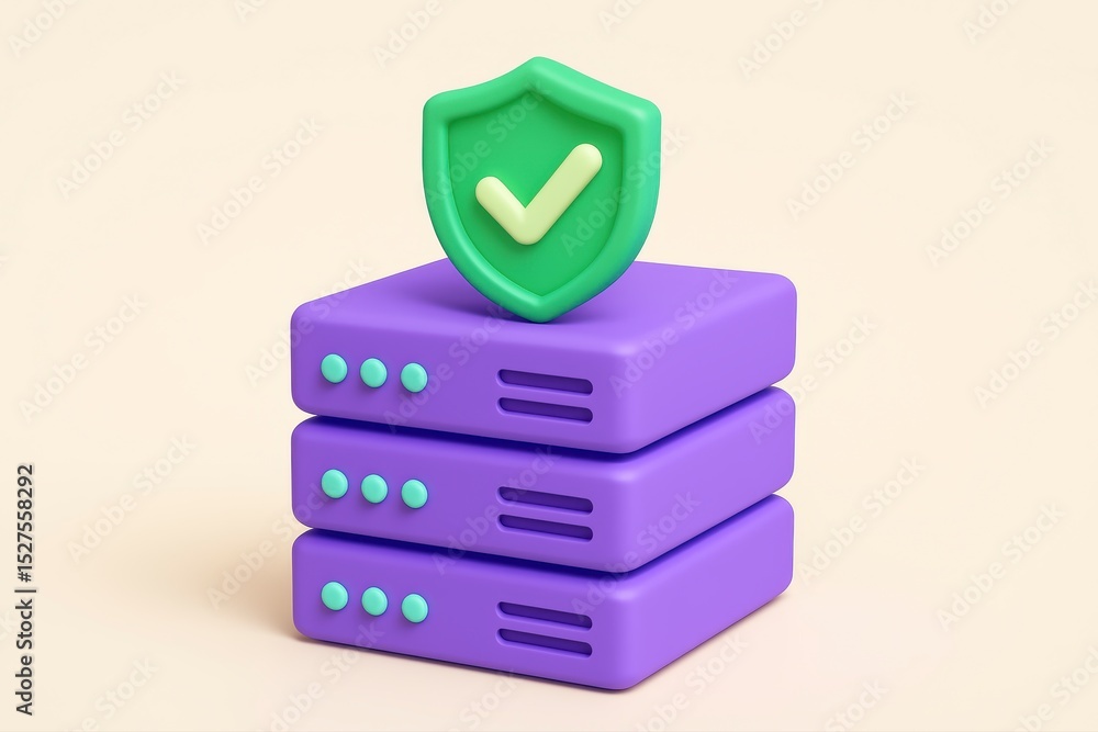 Poster data servers stack with security shield and checkmark