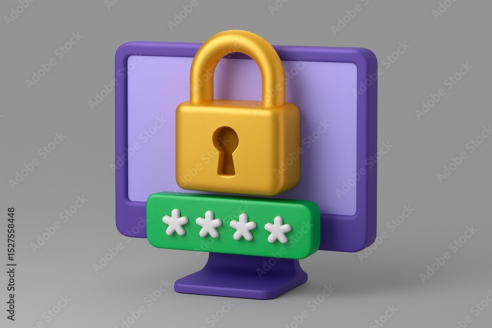 Poster computer security concept with padlock and password