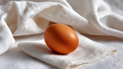 Brown Egg Resting on White Cloth