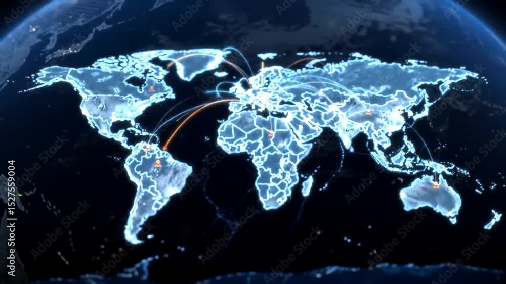 Aufkleber digital world map with users worldwide connections. global social media network and communication on