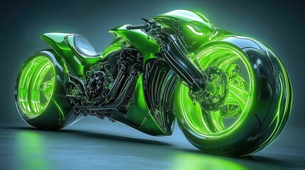 Sleek green motorcycle design with a modern futuristic look, perfect for innovative vehicle promotions.