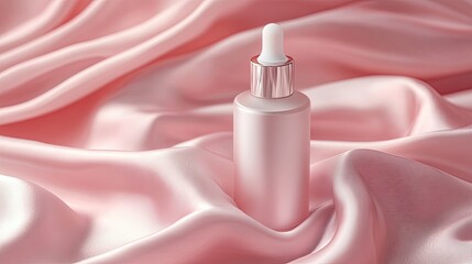 Sleek skincare bottle on soft fabric background for beauty imagery.