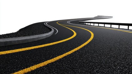 Winding asphalt road curves upward