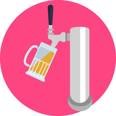 Beer tap with handle and spout used for pouring draft beer.