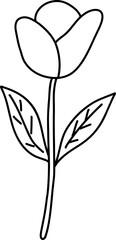 Simple flower outline with two leaves and long stem, perfect for festival decorations or minimalist design projects with natural and elegant feel