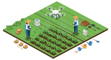 Smart farming: drone technology enhancing crop management with precision agriculture vector illustration