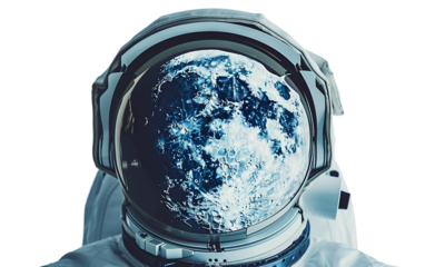 Space Helmet Capturing the Stunning Reflection of the Moon Isolated on Transparent Background