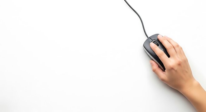 Photo of a hand holding a computer mouse.