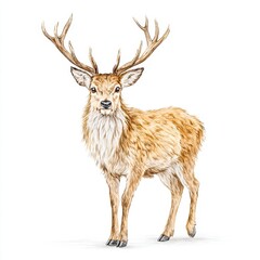 Fototapeta premium A watercolor painting of a majestic red deer standing gracefully isolated
