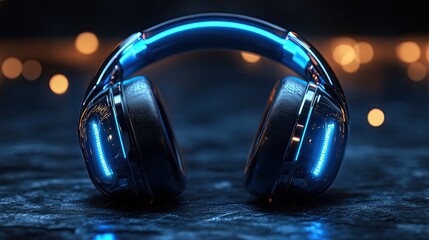 Sonic Serenity: Futuristic headphones glowing with digital energy for an immersive audio experience.