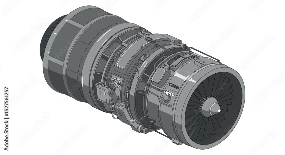 Poster detailed jet engine diagram showcasing complex mechanical components and engineering precision vecto