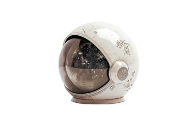 Moon Reflected in the Helmet of an Astronaut Floating in Space Isolated on Transparent Background
