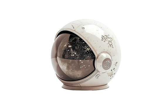 Moon Reflected in the Helmet of an Astronaut Floating in Space Isolated on Transparent Background